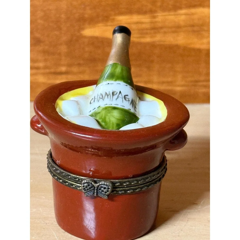Champagne Trinket Box Mini Ice Bucket Ring Box Hinged Porcelain Keepsake Box